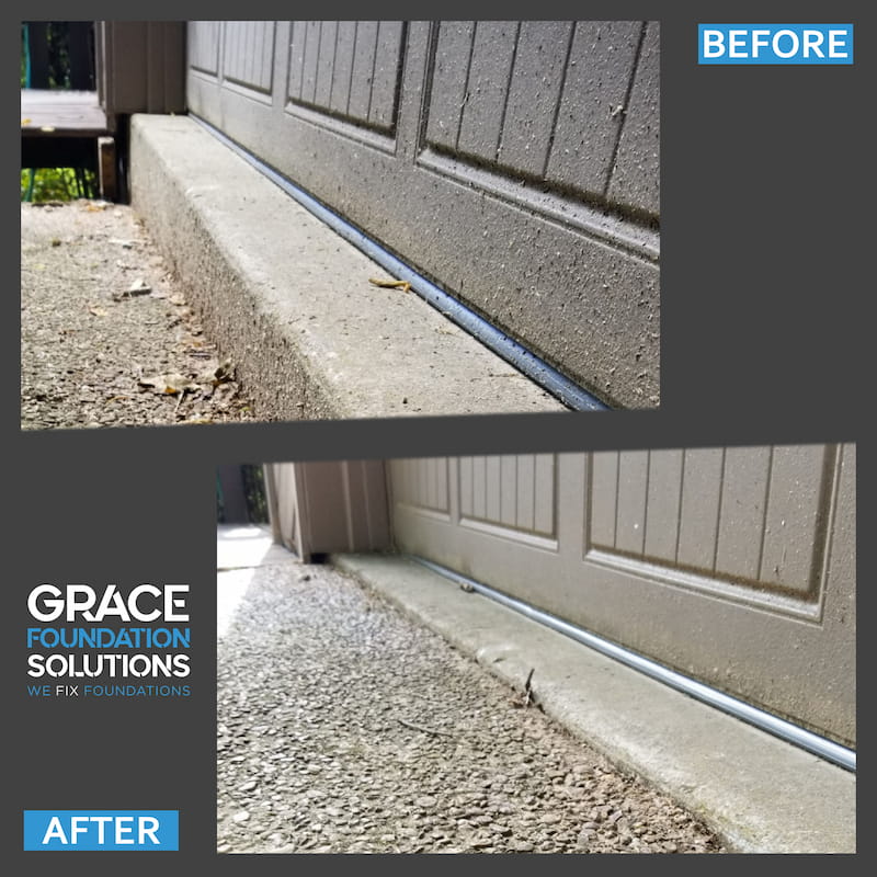 Before and after image of concrete resin lifting